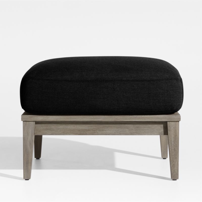 Andorra Weathered Grey Wood Outdoor Ottoman with Black Sunbrella ® Cushion - image 0 of 6