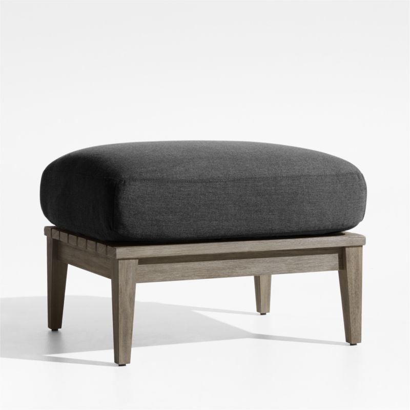 Andorra Weathered Grey Wood Outdoor Ottoman with Charcoal Sunbrella ® Cushion - image 3 of 6