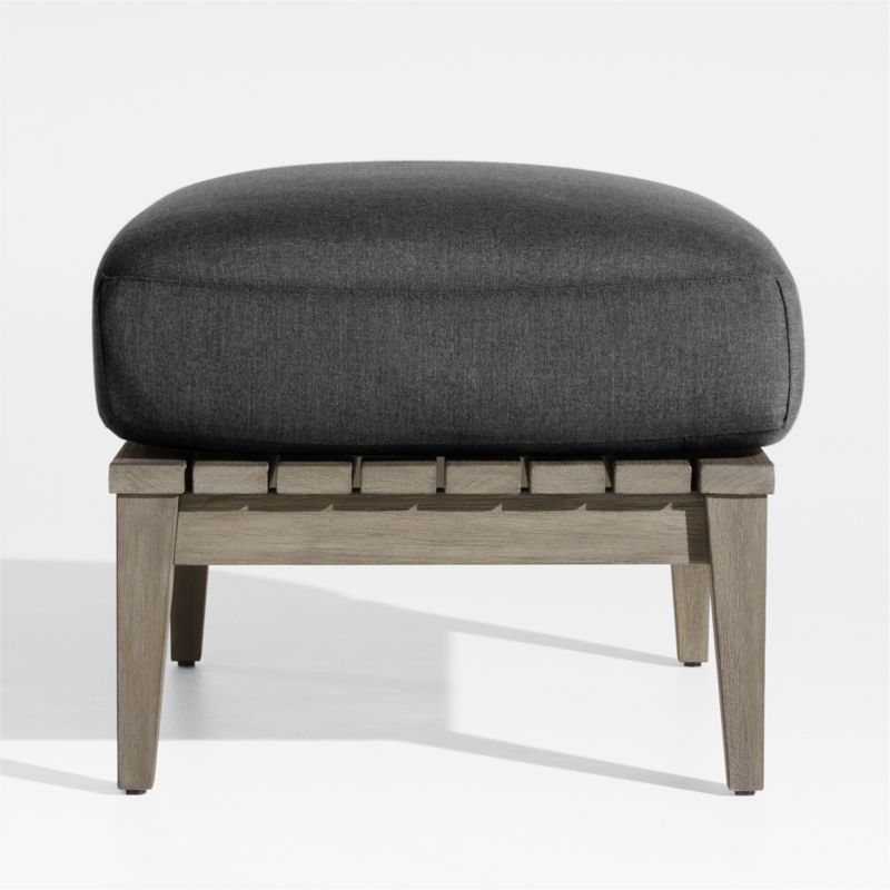 Andorra Weathered Grey Wood Outdoor Ottoman with Charcoal Sunbrella ® Cushion - image 4 of 6