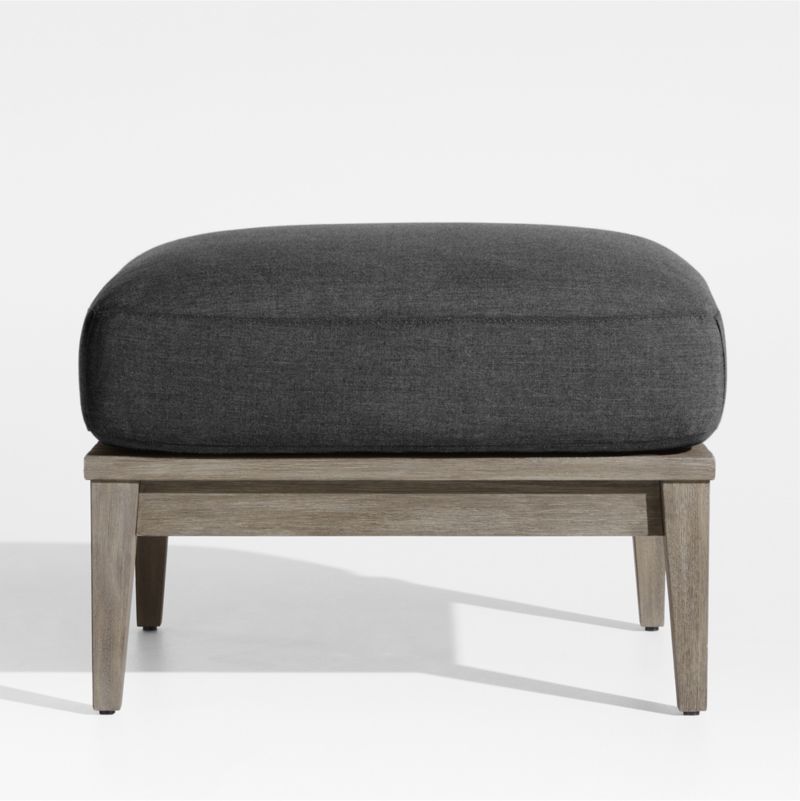 Andorra Weathered Grey Wood Outdoor Ottoman with Charcoal Sunbrella ® Cushion - image 0 of 6