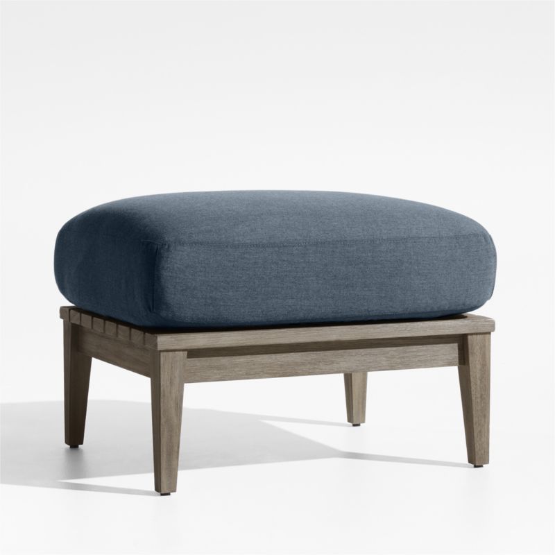 Andorra Weathered Grey Wood Outdoor Ottoman with Harbor Blue Sunbrella ® Cushion - image 3 of 6