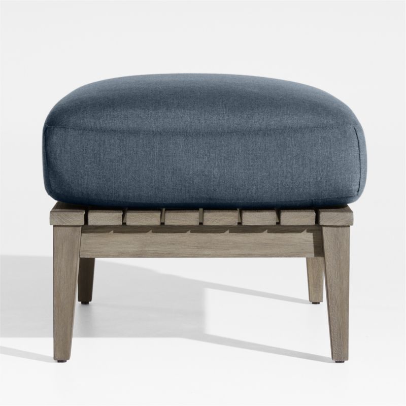 Andorra Weathered Grey Wood Outdoor Ottoman with Harbor Blue Sunbrella ® Cushion - image 4 of 6