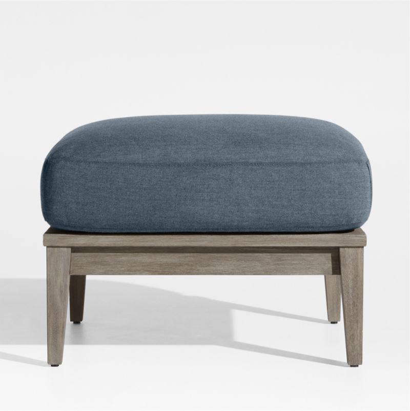 Andorra Weathered Grey Wood Outdoor Ottoman with Harbor Blue Sunbrella ® Cushion - image 0 of 6