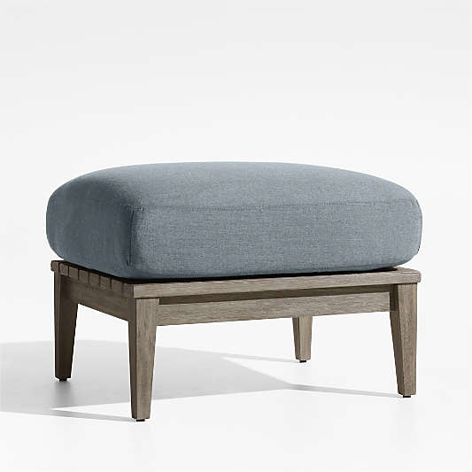 Andorra Weathered Grey Wood Outdoor Ottoman with Haze Grey Sunbrella ® Cushion