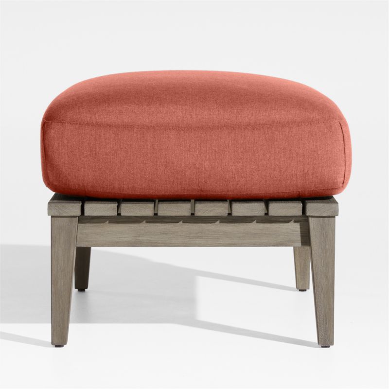 Andorra Weathered Grey Wood Outdoor Ottoman with Henna Red Sunbrella ® Cushion - image 4 of 6