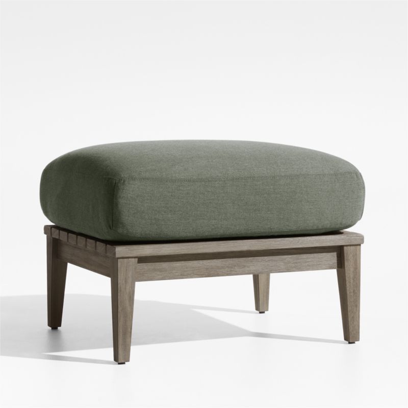 Andorra Weathered Grey Wood Outdoor Ottoman with Sage Green Sunbrella ® Cushion - image 3 of 6