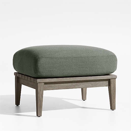 Andorra Weathered Grey Wood Outdoor Ottoman with Sage Green Sunbrella ® Cushion