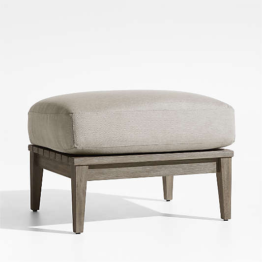 Andorra Weathered Grey Wood Outdoor Ottoman with Taupe Cushion