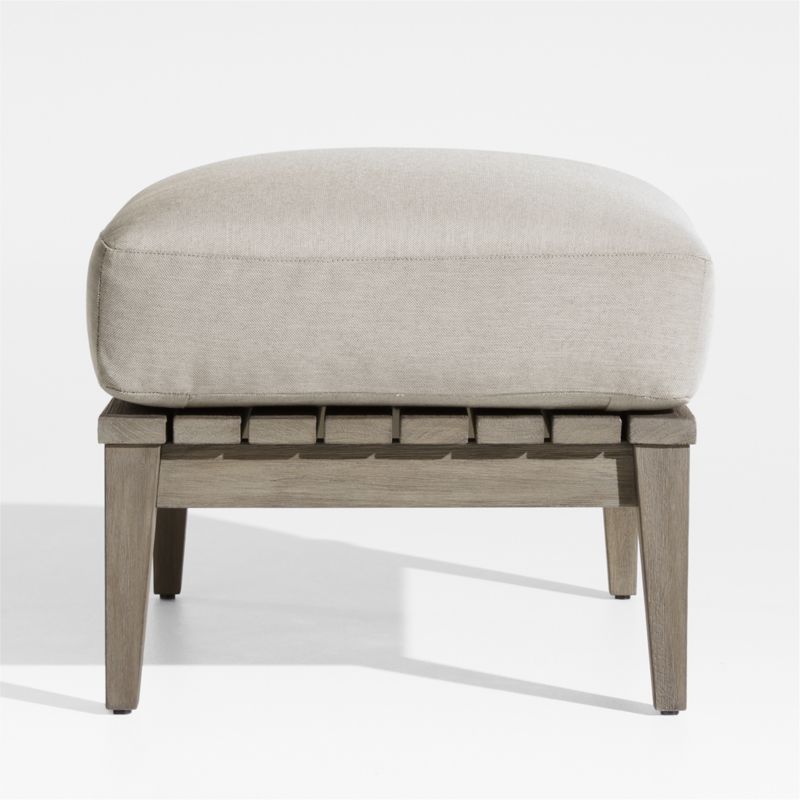 Andorra Weathered Grey Wood Outdoor Ottoman with Taupe Cushion