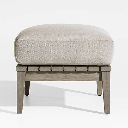 Andorra Weathered Grey Wood Outdoor Ottoman with Sand Cushion