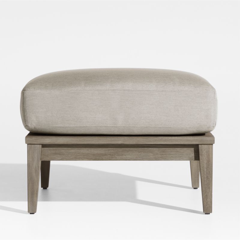 Viewing product image Andorra Weathered Grey Wood Outdoor Ottoman with Sand Cushion - image 1 of 7