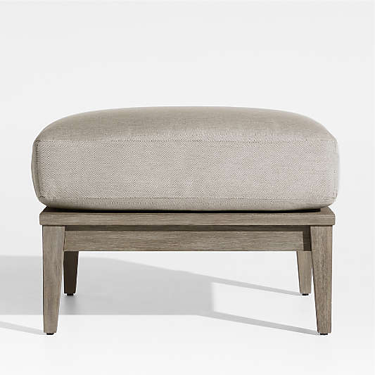 Andorra Weathered Grey Wood Outdoor Ottoman with Taupe Cushion