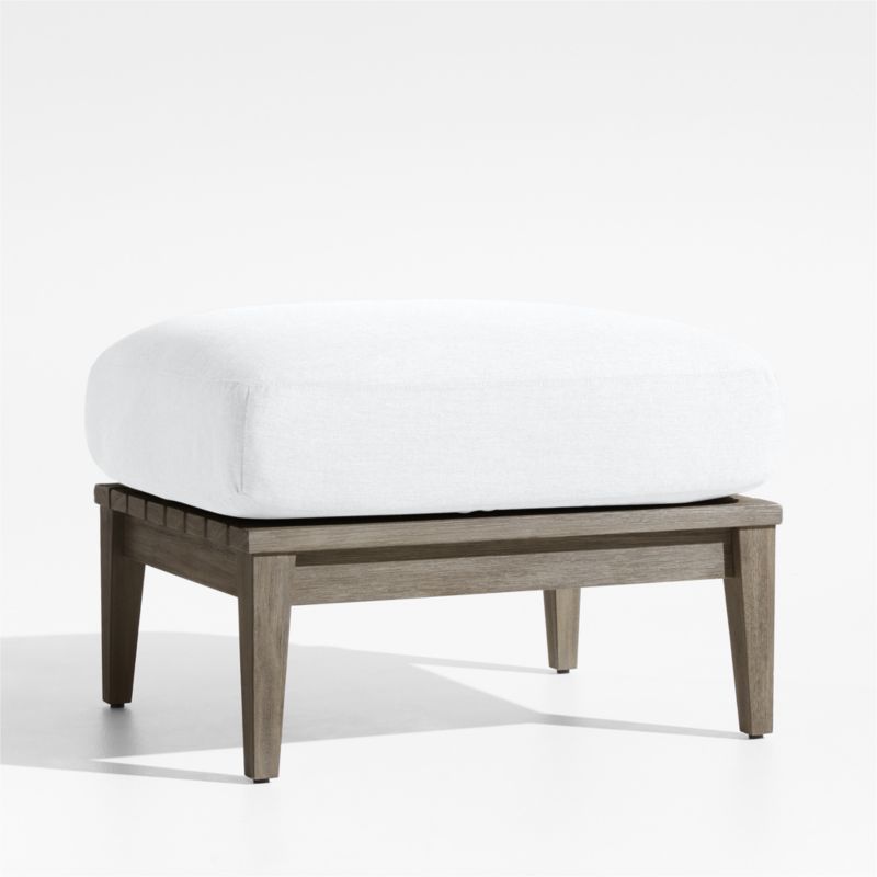 Andorra Weathered Grey Wood Outdoor Ottoman with White Sunbrella ® Cushion - image 3 of 6