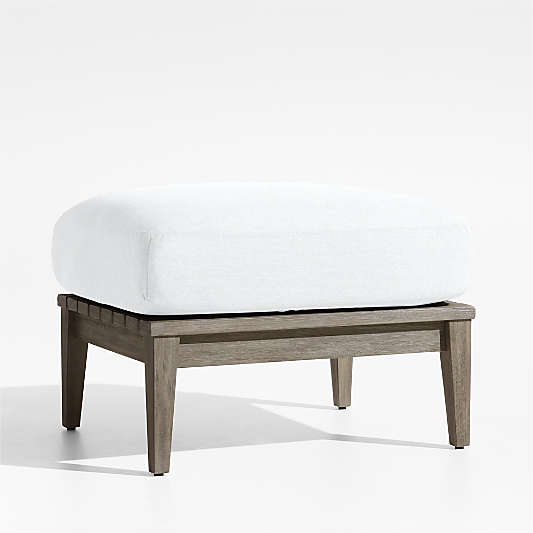 Andorra Weathered Grey Wood Outdoor Ottoman with White Sunbrella ® Cushion