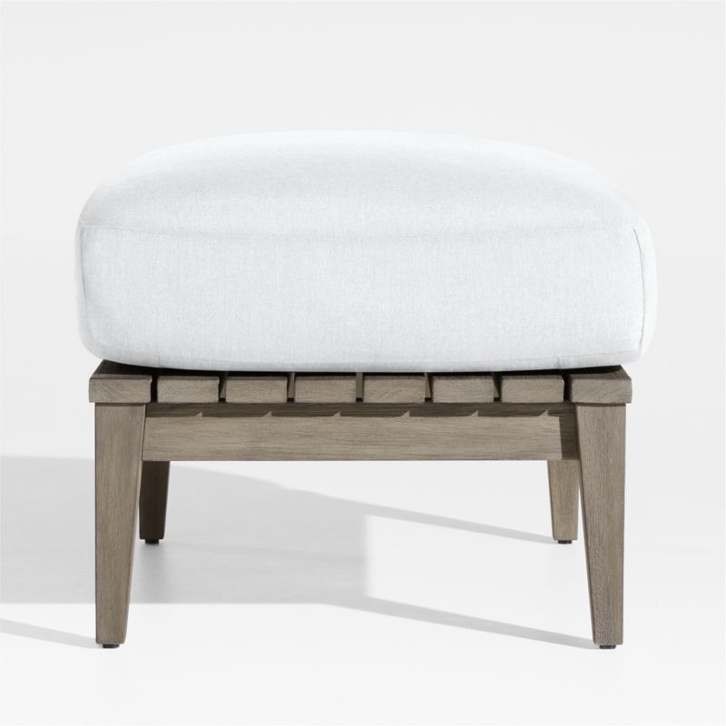 Andorra Weathered Grey Wood Outdoor Ottoman with White Sunbrella ® Cushion - image 4 of 6