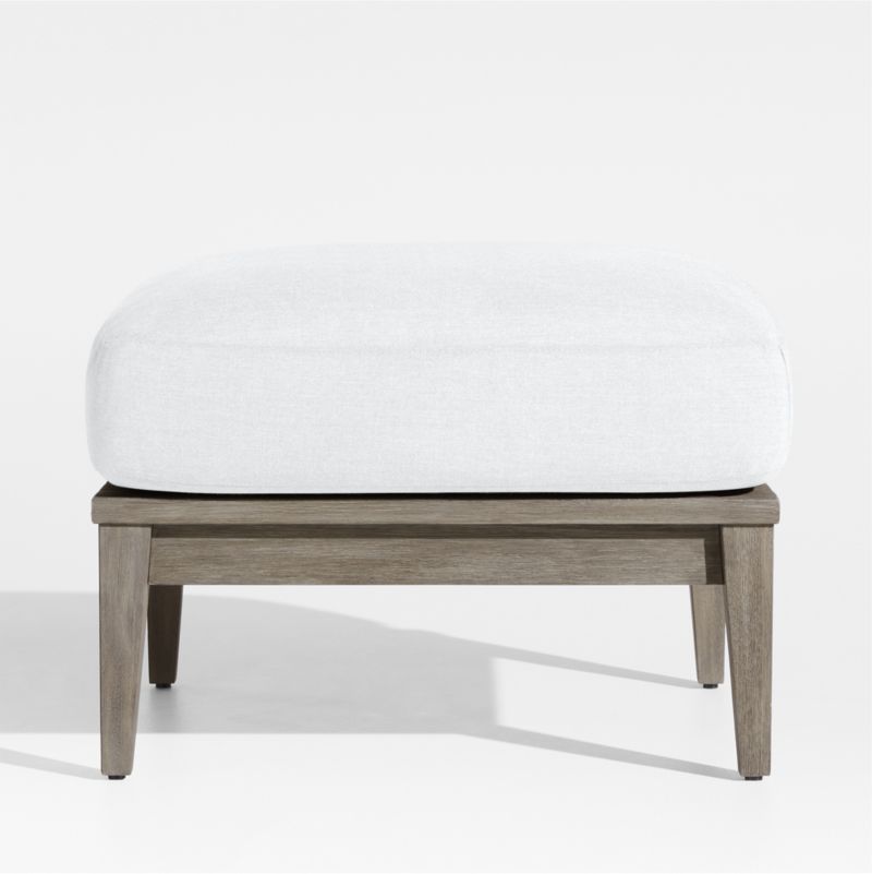 Andorra Weathered Grey Wood Outdoor Ottoman with White Sunbrella ® Cushion - image 0 of 6