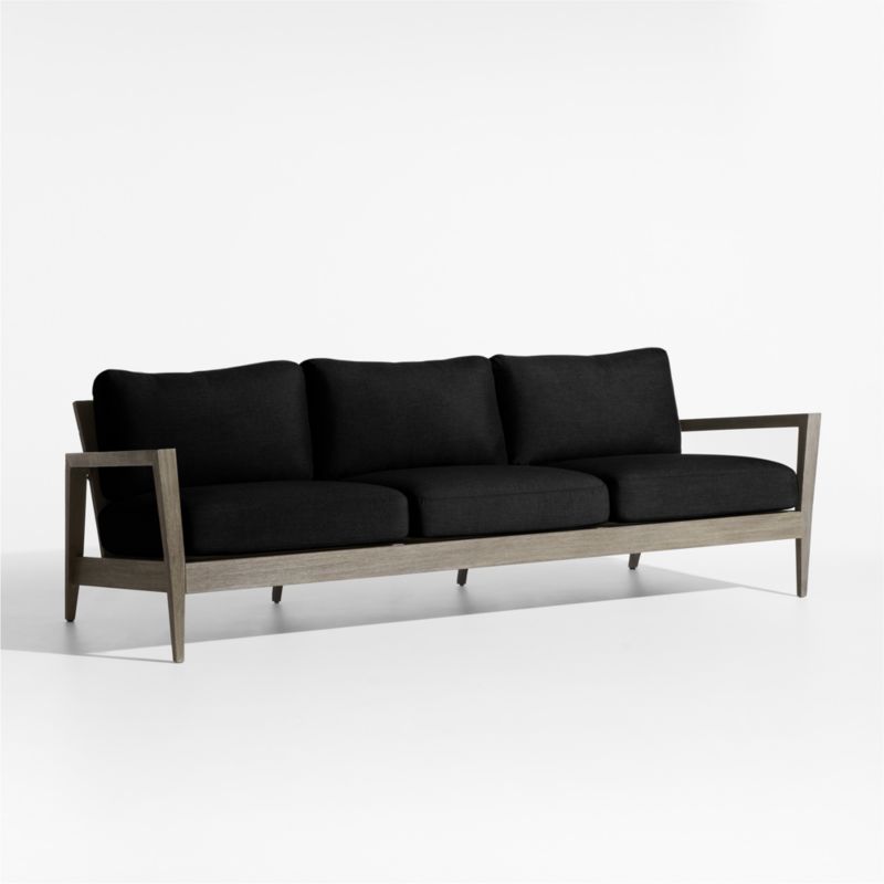 Andorra 97" Weathered Grey Wood Outdoor Sofa with Black Sunbrella ® Cushion - image 3 of 7