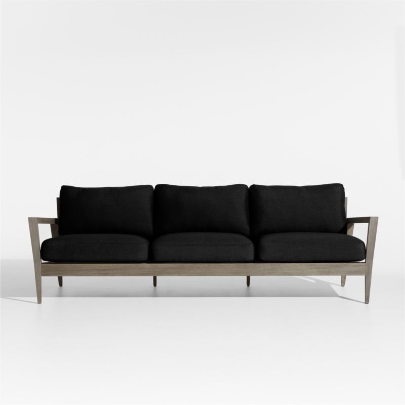 Andorra 97" Weathered Grey Wood Outdoor Sofa with Black Sunbrella ® Cushion - image 0 of 7