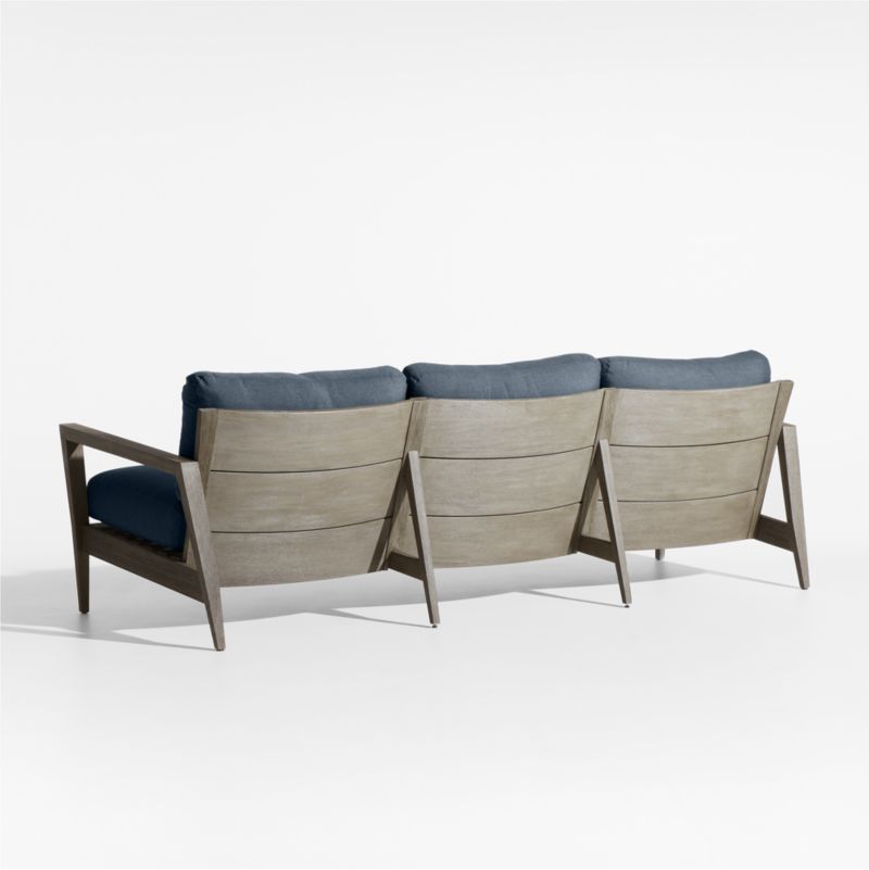 Andorra 97" Weathered Grey Wood Outdoor Sofa with Harbor Blue Sunbrella ® Cushions - image 5 of 7