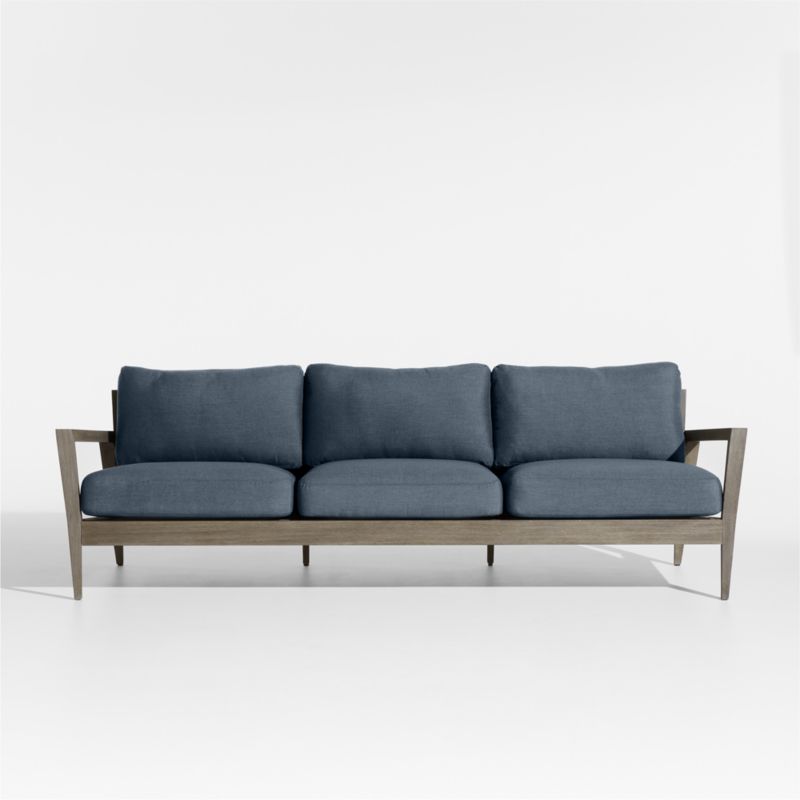 Andorra 97" Weathered Grey Wood Outdoor Sofa with Harbor Blue Sunbrella ® Cushions - image 0 of 7