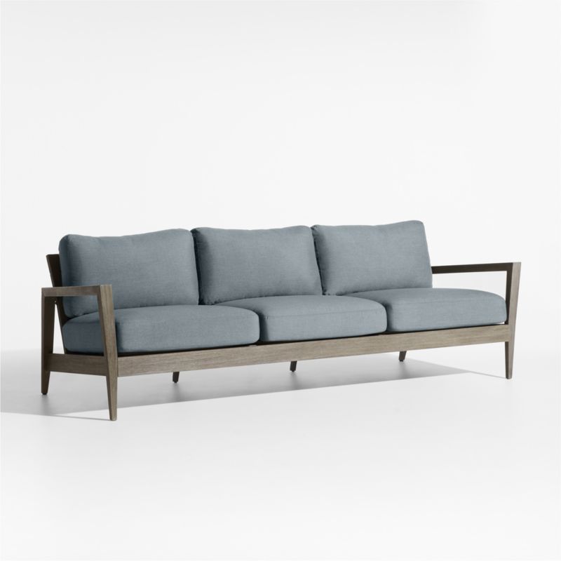 Andorra 97" Weathered Grey Wood Outdoor Sofa with Haze Grey Sunbrella ® Cushion - image 3 of 7