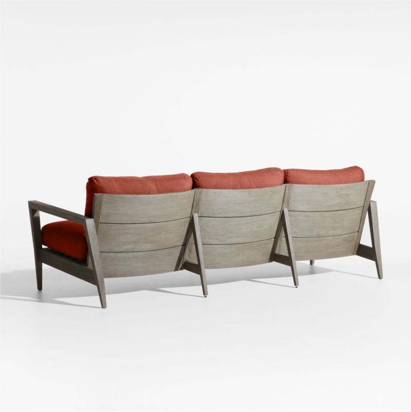 Andorra 97" Weathered Grey Wood Outdoor Sofa with Henna Red Sunbrella ® Cushions - image 5 of 7