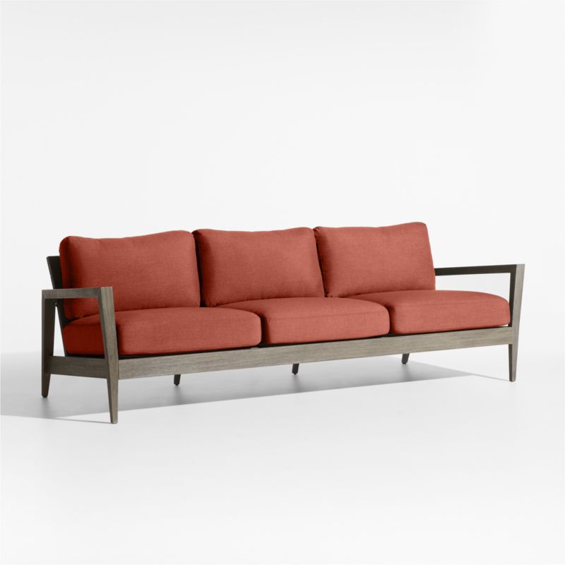 Andorra 97" Weathered Grey Wood Outdoor Sofa with Henna Red Sunbrella ® Cushions - image 3 of 7