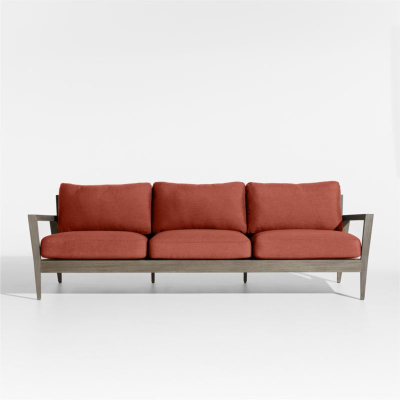 Andorra 97" Weathered Grey Wood Outdoor Sofa with Henna Red Sunbrella ® Cushions - image 0 of 7