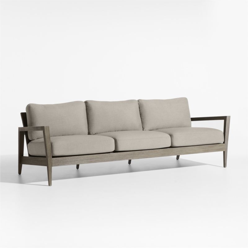 Andorra 97" Weathered Grey Wood Outdoor Sofa with Silver Sunbrella ® Cushions - image 3 of 7