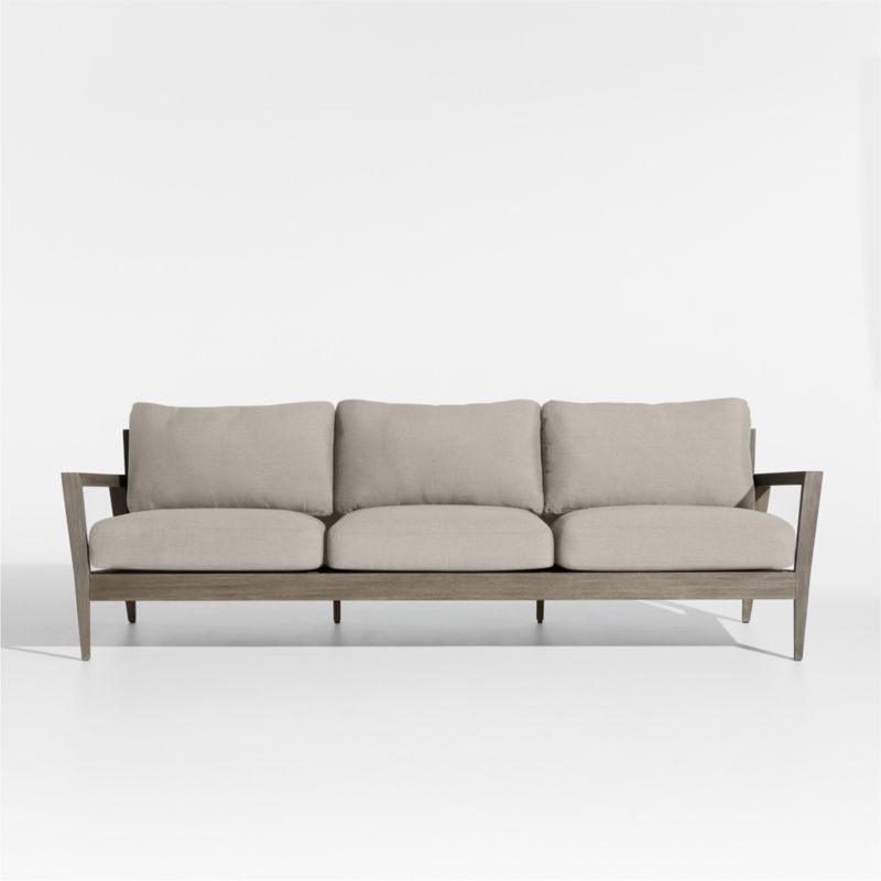 Andorra 97" Weathered Grey Wood Outdoor Sofa with Silver Sunbrella ® Cushions - image 0 of 7