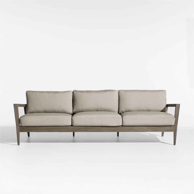Andorra 97" Weathered Grey Wood Outdoor Sofa with Taupe Cushions