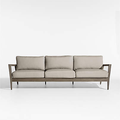 Andorra 97" Weathered Grey Wood Outdoor Sofa with Sand Cushions