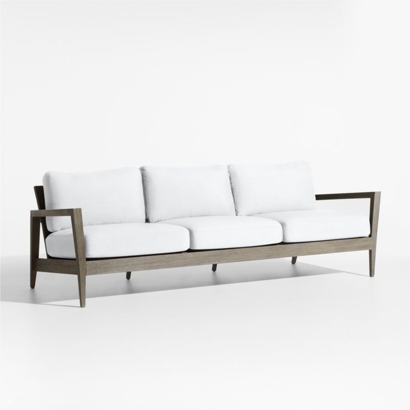 Andorra 97" Weathered Grey Wood Outdoor Sofa with White Sunbrella ® Cushions - image 3 of 7