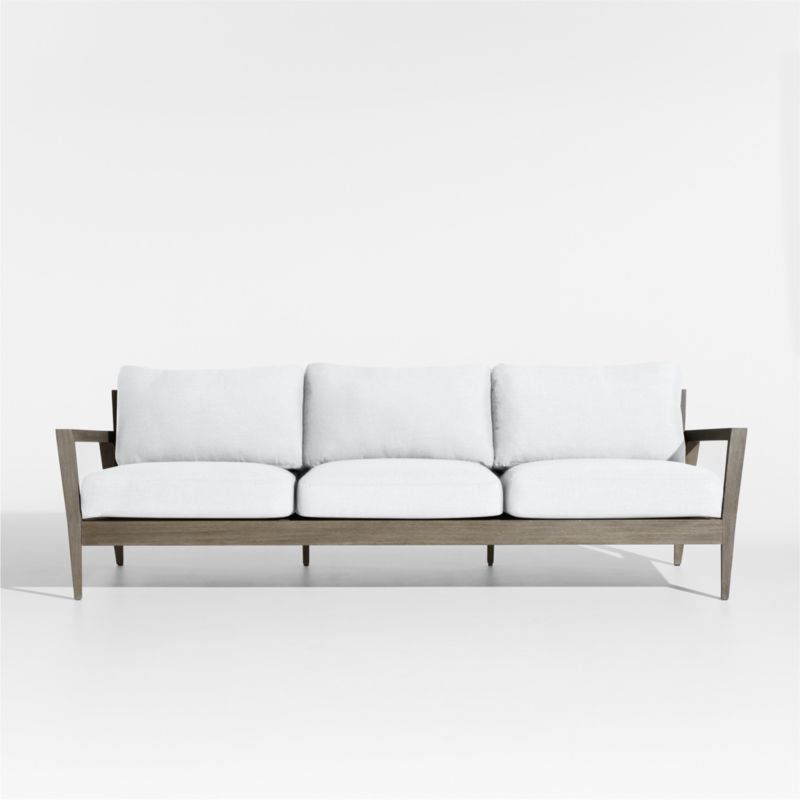 Andorra 97" Weathered Grey Wood Outdoor Sofa with White Sunbrella ® Cushions - image 0 of 7