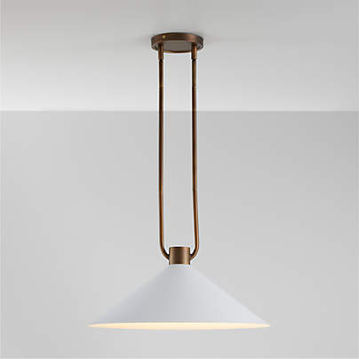 Andre White and Brass Cone Pendant Light