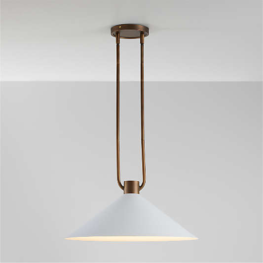 Andre White and Brass Cone Pendant Light