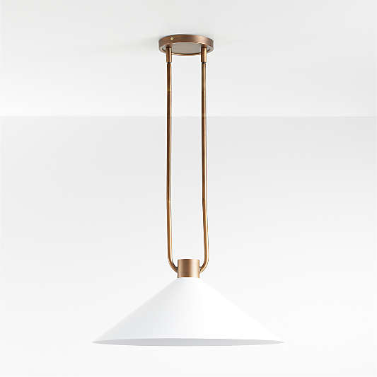 Andre White and Brass Cone Pendant Light