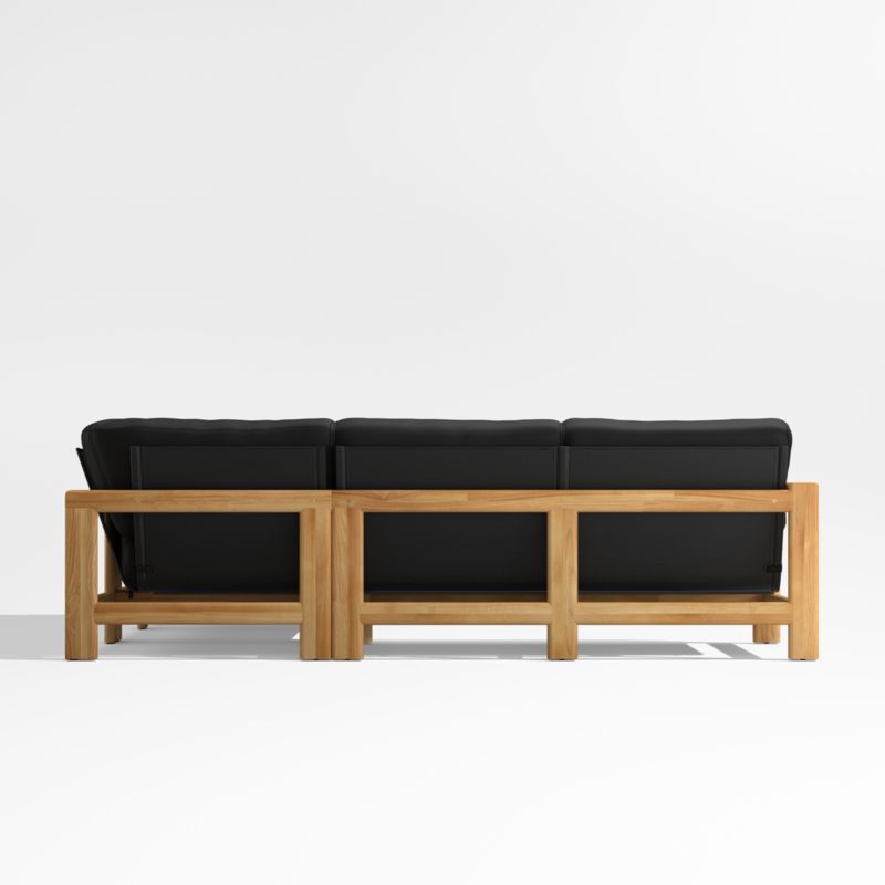 Anguilla Teak -Piece L-Shaped Outdoor Sectional Sofa with Black Cushions