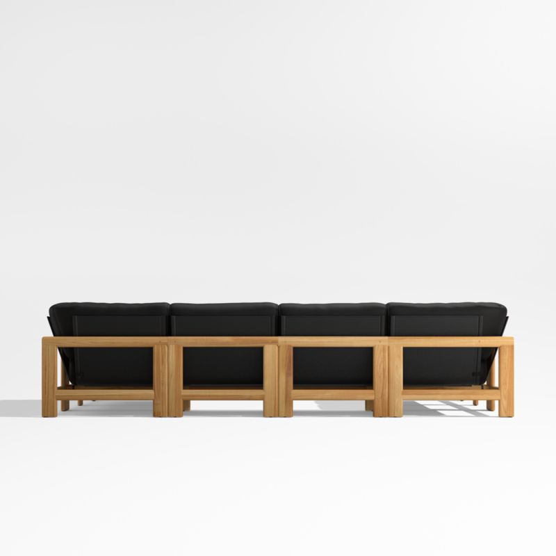 Anguilla Teak -Piece U-Shaped Outdoor Sectional Sofa with Black Cushions
