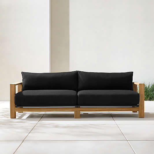 Anguilla 90" Teak Outdoor Sofa with Black Cushions