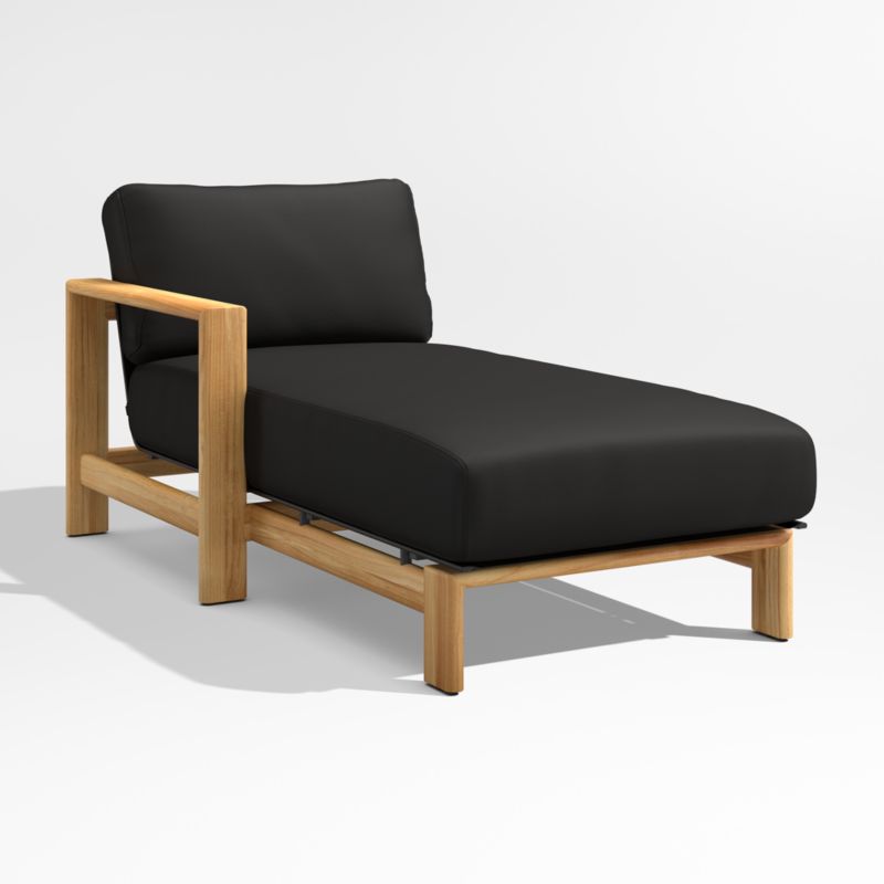 Anguilla Teak Left-Arm Outdoor Chaise Lounge with Black Cushions