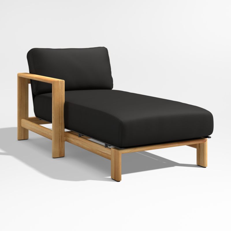 Anguilla Teak Left-Arm Outdoor Chaise Lounge with Black Cushions