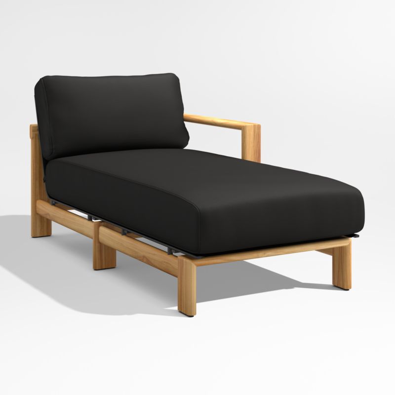 Anguilla Teak Right-Arm Outdoor Chaise Lounge with Black Cushions