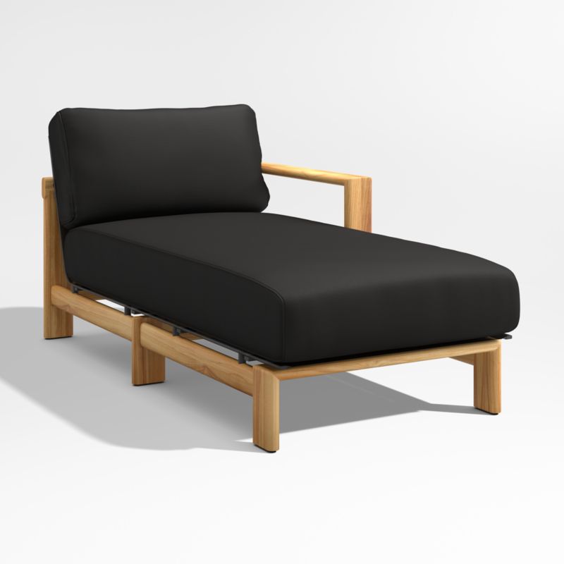 Anguilla Teak Right-Arm Outdoor Chaise Lounge with Black Cushions