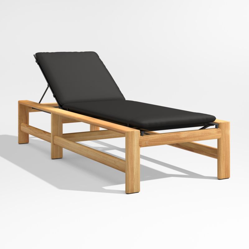 Anguilla Teak Single Outdoor Chaise Lounge with Black Cushions