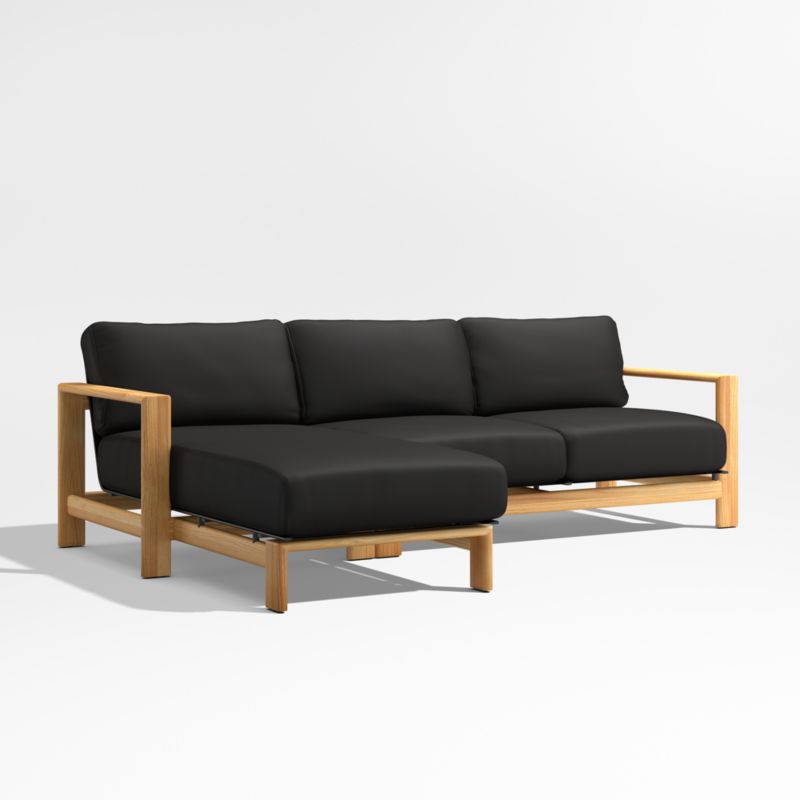 Anguilla Teak 2-Piece Left-Arm Chaise Outdoor Sectional Sofa with Black Cushions - image 5 of 9