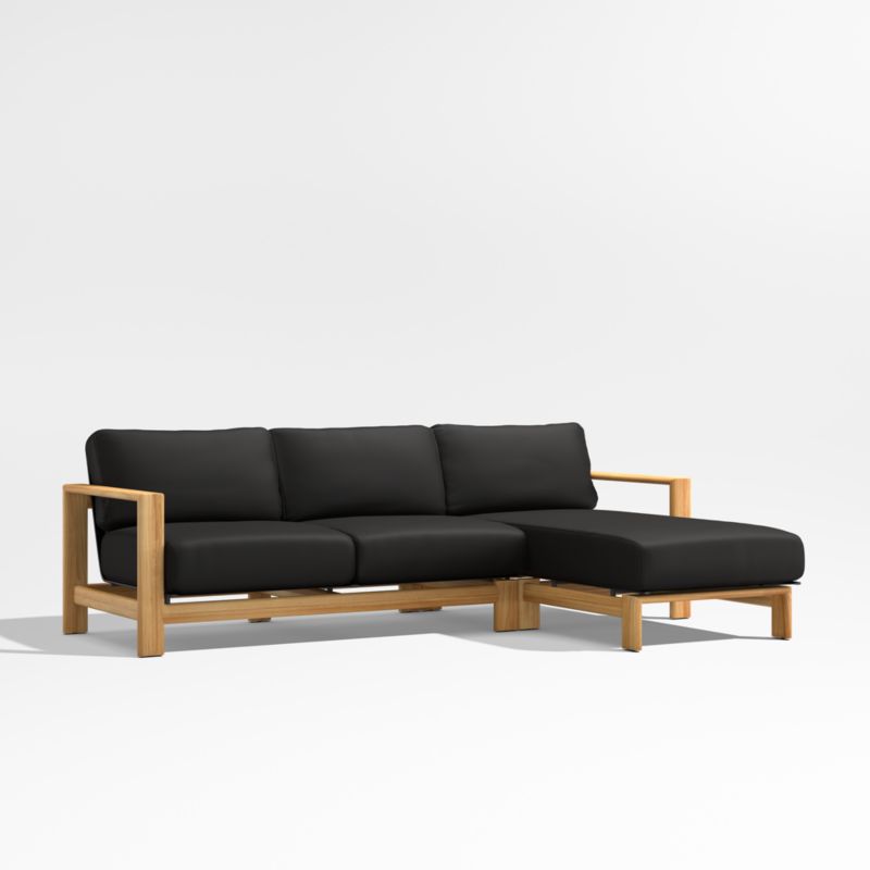 Anguilla Teak 2-Piece Right-Arm Chaise Outdoor Sectional Sofa with Black Cushions - image 5 of 9