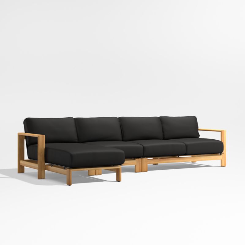 Anguilla Teak 3-Piece Left-Arm Chaise Outdoor Sectional Sofa with Black Cushions - image 4 of 8