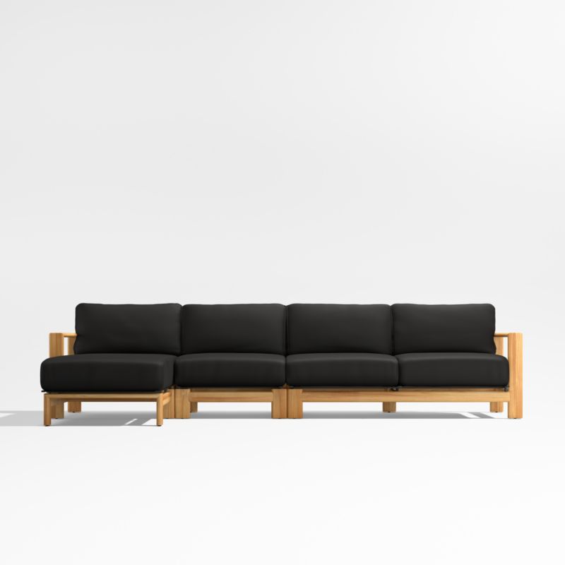 Anguilla Teak 3-Piece Left-Arm Chaise Outdoor Sectional Sofa with Black Cushions - image 0 of 8