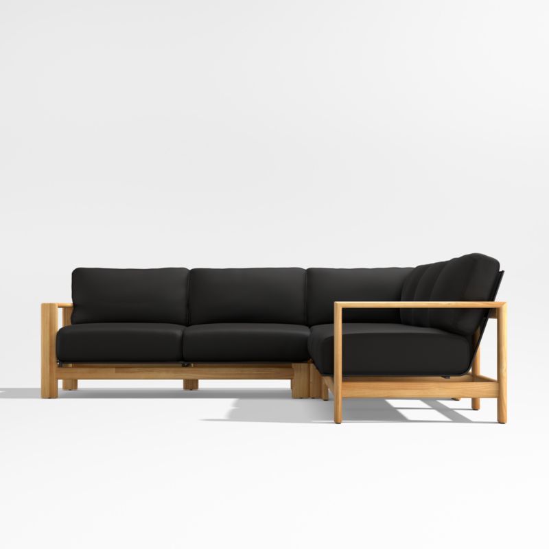 Anguilla Teak 3-Piece L-Shaped Outdoor Sectional Sofa with Black Cushions - image 5 of 9